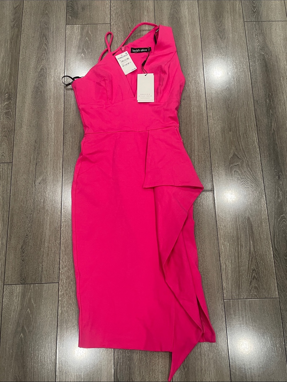Lavish Alice Hot Pink One-Shoulder Draped Midi Dress